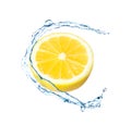 Fresh ripe lemon and splashing water on white background Royalty Free Stock Photo