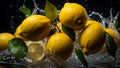 Fresh ripe lemons, water drops, splash creative design flavor
