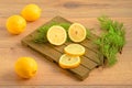 Fresh ripe lemons on wooden table Royalty Free Stock Photo