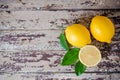 Fresh ripe lemons on wooden table. Royalty Free Stock Photo