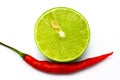 Fresh ripe lime and red hot chili pepper
