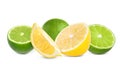 Fresh ripe limes and lemons on white background Royalty Free Stock Photo