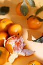 Fresh ripe mandarins on orange background with shadow Royalty Free Stock Photo