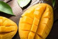 Fresh ripe mango fruit cut into cubes Royalty Free Stock Photo