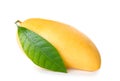 Fresh ripe mango with green leaf isolated on white Royalty Free Stock Photo