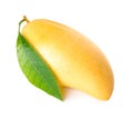 Fresh ripe mango with green leaf on white Royalty Free Stock Photo