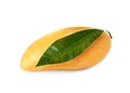 Fresh ripe mango with green leaf isolated on white Royalty Free Stock Photo