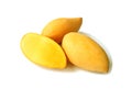 Fresh Ripe Mango Whole Fruits with Cut in Half Isolated on White Background Royalty Free Stock Photo