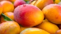 Fresh ripe mangos with water drops. AI generated.