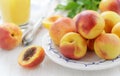 Fresh ripe nectarines on white wooden table Royalty Free Stock Photo