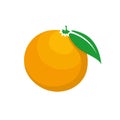 Fresh ripe orange fruit with green leaf cartoon style symbol.