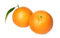Fresh ripe oranges with green leaf on white background Royalty Free Stock Photo