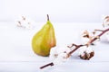 Fresh ripe organic pear on white wooden background Royalty Free Stock Photo