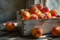 Fresh ripe peaches in a wooden box Royalty Free Stock Photo