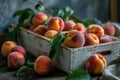 Fresh ripe peaches in a wooden box Royalty Free Stock Photo