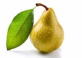 Fresh ripe pear with leaf on white background.Macro.AI Generative Royalty Free Stock Photo