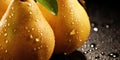 Fresh Ripe Pears With Water Droplets In The Background Creating A Visually Appealing Backdrop