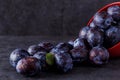 Fresh ripe plums over dark table background Royalty Free Stock Photo