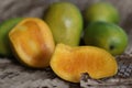 Fresh and ripe Priyoor mangoe slice. A premium variety of mangoes from Kerala