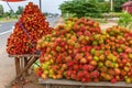 Fresh Ripe Rambutan Displayed for Sale along Highway Is the Popular Healthy Street Food Business