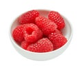 Fresh ripe raspberries in ceramic bowl isolated on white background. Ingredients for cooking. Top view. Royalty Free Stock Photo