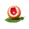 Fresh ripe red grapefruit with green leaves. Red sliced citrus isolated. Royalty Free Stock Photo