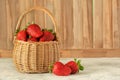 Fresh Ripe Tasty Red Strawberries in Wicker Basket Royalty Free Stock Photo