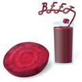 Fresh ripe slice of beet and juice with a tube