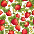 Fresh Ripe Sliced Strawberries On White Background. Seamless Background. Generative AI