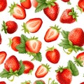 Fresh Ripe Sliced Strawberries On White Background . Seamless Background. Generative AI