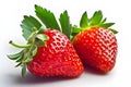 Fresh ripe strawberries with leaves on a clean white background. created with Generative AI