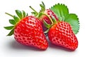 Fresh ripe strawberries with leaves on a clean white background. created with Generative AI