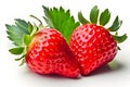 Fresh ripe strawberries with leaves on a clean white background. created with Generative AI