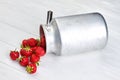 Fresh ripe strawberries in metal container. Royalty Free Stock Photo