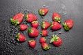 Fresh ripe strawberry with water drops on black background Royalty Free Stock Photo