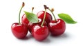 Fresh ripe sweet cherries isolated on white background. Generative AI Royalty Free Stock Photo