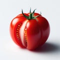 A fresh ripe tomato isolated against white