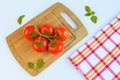 Fresh and ripe tomatoes and basil on cutting board Royalty Free Stock Photo