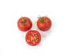 Fresh ripe tomatos on the white background.