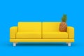 Fresh Ripe Tropical Healthy Nutrition Pineapple Fruit over Yellow Modern Sofa. 3d Rendering Royalty Free Stock Photo