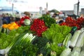 Fresh ripe vegetables and herbs at wholesale market Royalty Free Stock Photo