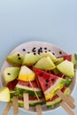 Fresh,ripe watermelon and melon sliced in white plate Royalty Free Stock Photo