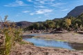 Fresh river in Beautiful Desert oasis nature landscape in Oasis De Fint near Ourzazate in Morocco, North Africa