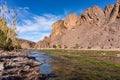 Fresh river in Beautiful Desert oasis nature landscape in Oasis De Fint near Ourzazate in Morocco, North Africa