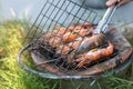 Fresh river prawn grilled  on Charcoal stove. Local food. Cooking at home. selective focus. Big shrimps Royalty Free Stock Photo