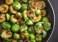 Fresh roasted Brussels sprouts in a black frying pan Royalty Free Stock Photo