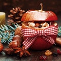 Fresh roasted Christmas apple filled with nuts Royalty Free Stock Photo