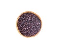 Fresh roasted coffee beans in basket top view isolated on white background , clipping path Royalty Free Stock Photo