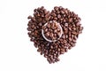 Fresh roasted coffee beans, heart shape Royalty Free Stock Photo