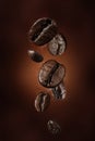 Fresh roasted falling coffee beans concept